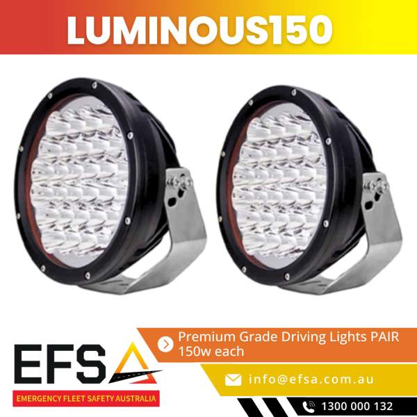 LUMINOUS150 Premium Grade Driving Lights - High-intensity 150W LED lights for off-road, automotive, and heavy-duty applications, available at EFSA Australia.