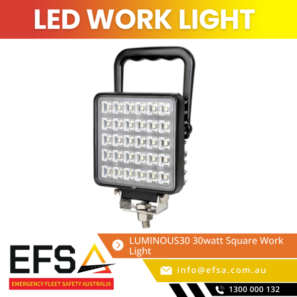 LUMINOUS30 30W Square Work Light - High-performance LED work light for industrial, off-road, and heavy-duty applications, available at EFSA Australia.