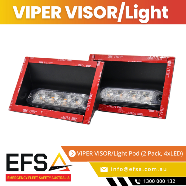 VIPER VISOR Light Pod (2 Pack, 4xLED) – High-performance emergency and warning lights for vehicles, available at EFSA Australia
