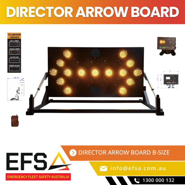 Direction Arrow Board – Amber LED traffic control sign for road safety and construction sites, available at EFSA Australia.