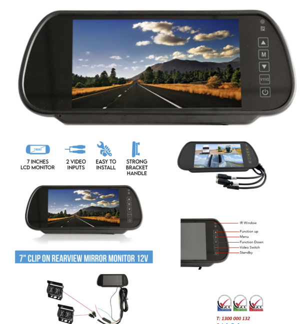 MIRROR MONITOR – Single or Split Screen Display for Reverse Camera, ideal for fleet and commercial vehicles, available at EFSA Australia