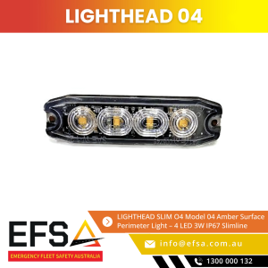 LIGHTHEAD SLIM O4 Model 04 Amber Surface Perimeter Light – 4 LED 3W IP67 Slimline Safety Light – EFSA Australia