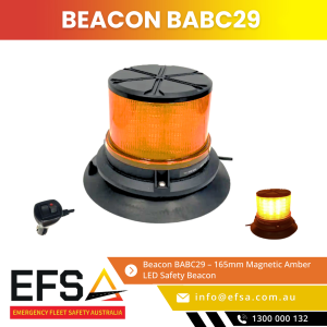 Beacon BABC29 165mm Amber LED Beacon with Magnetic Base, 10 Flash Patterns, and SAE J845, ECE R65 Compliance – EFSA Australia