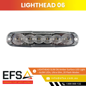 LIGHTHEAD SLIM O6 Amber LED Surface Mount Perimeter Light – Ultra-Slim, 20 Flash Patterns, IP67 Rated | EFSA Australia