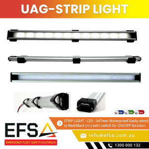 Waterproof IP67 UAG-Light LED strip (547mm) with over 400 lumens white light. Easy 12-24V wiring for illuminating work vehicles, vans, and UTE cabins